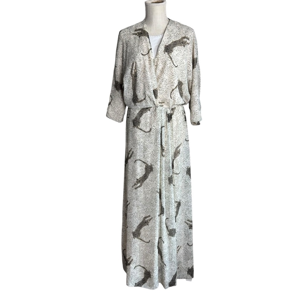 MNG Suit Women's Short Sleeve Cheetah Print Maxi Wrap Dress Size 6‎